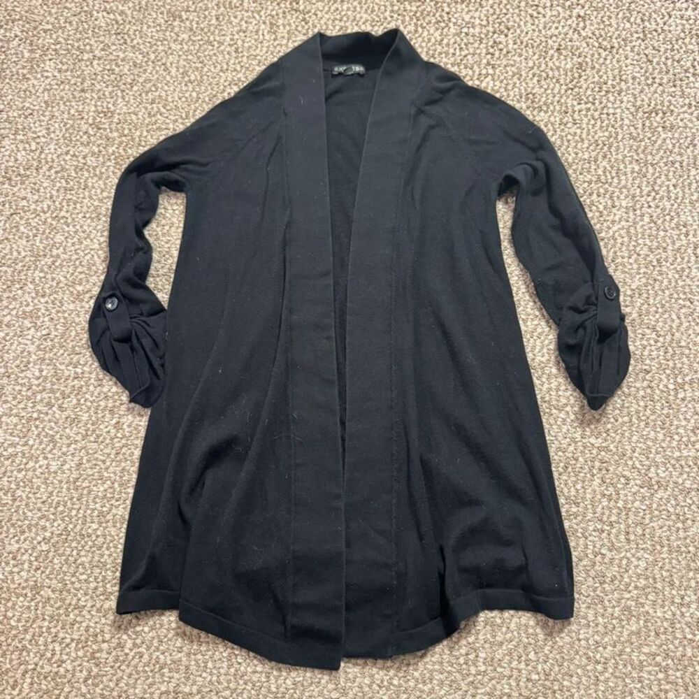 Express Black Open Front Cardigan Button Roll Tab Sleeve Cuff Extra Small